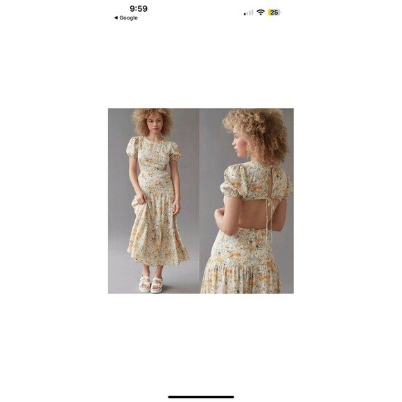 Kiss The Sky Tiered Maxi Dress Puff Sleeve Open Back Cutout Ditsy Floral Size M - Picture 1 of 8
